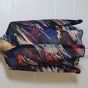 Liz Baker Bright Splashes Sheer Button Up Shirt